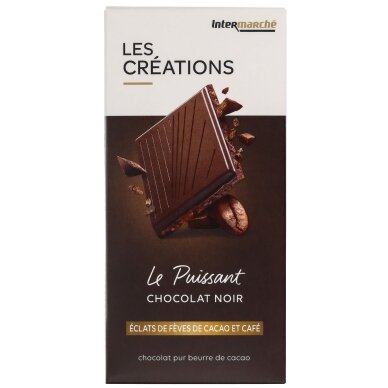 Juodasis šokoladas su skaldytomis kakavos ir kavos pupelėmis „LE PUISSANT CHOCOLAT NOIR ÉCLATS DE FÈVES DE CACAO ET CAFÉ“, 100 g Juodasis šokoladas su skaldytomis kakavos ir kavos pupelėmis „LE PUISSANT CHOCOLAT NOIR ÉCLATS DE FÈVES DE CACAO ET CAFÉ“, 100 g